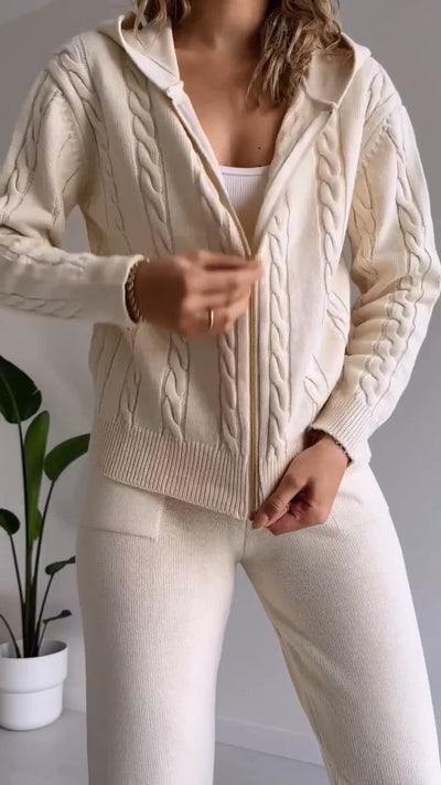 Two-Piece Set Jacquard Knit Sweater and Cardigan with Design