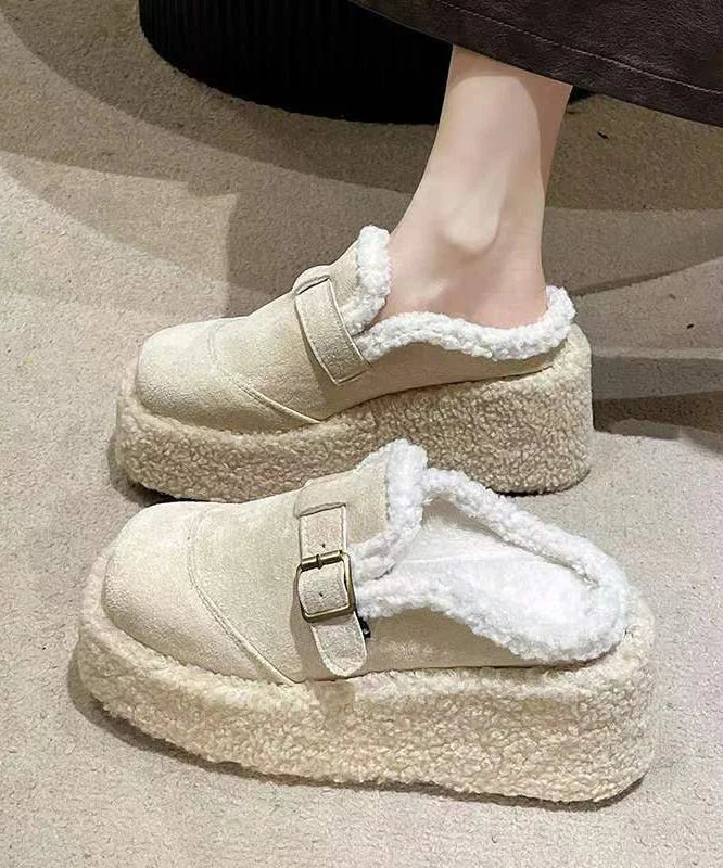 Beige Sneakers with Warm Lining and Platform Heel