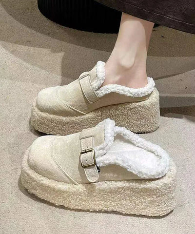 Beige Sneakers with Warm Lining and Platform Heel