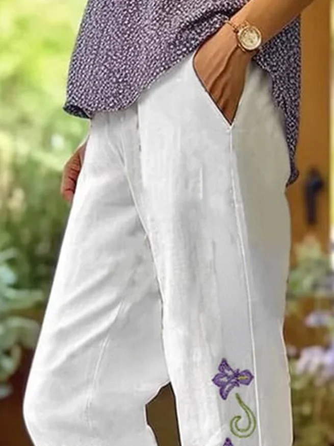 Gina - Casual Floral Painting Pocket Stitching Straight Shorts