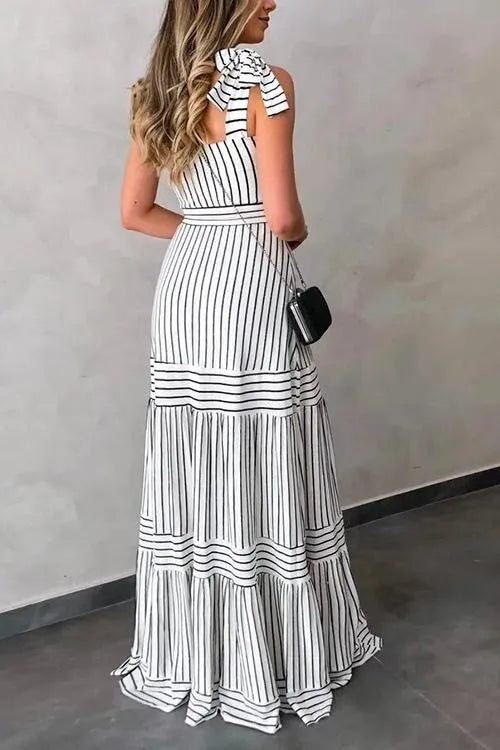 Alba - Long dress with belt and striped bow