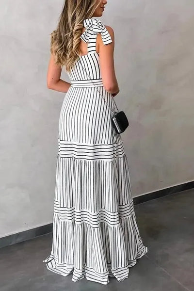 Alba - Long dress with belt and striped bow