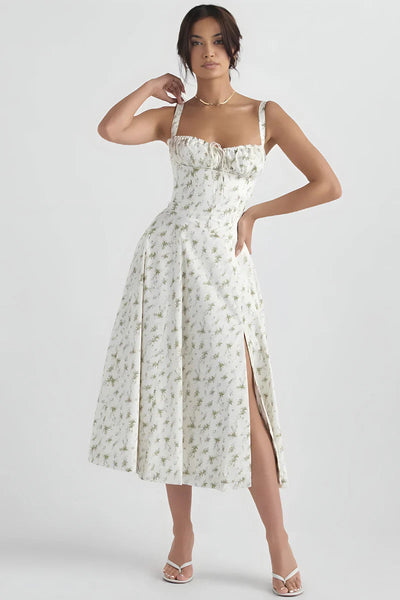 Elegant floral print strappy summer midi dress