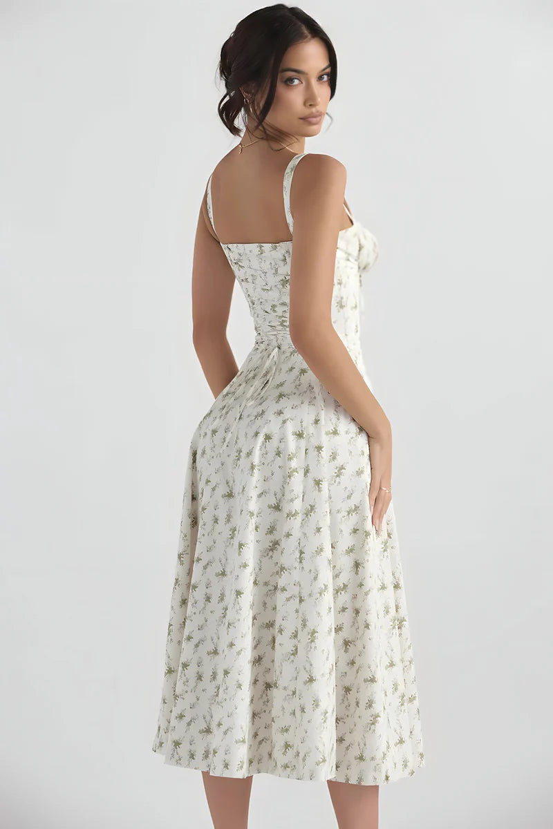 Elegant floral print strappy summer midi dress