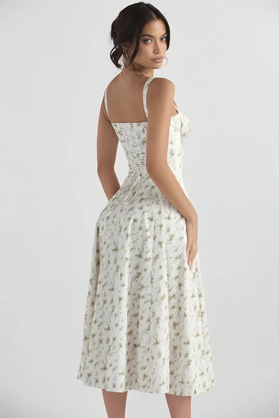 Elegant floral print strappy summer midi dress