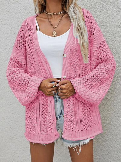 Button-front cardigan with openwork print
