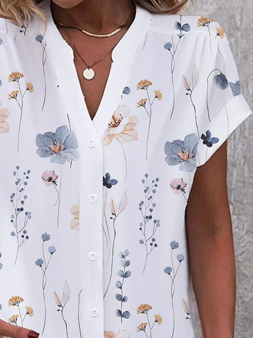 Linda - Casual Loose Floral Button Down Blouse