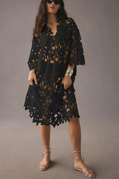 Lilac - Floral Lace Eyelet Midi Dress