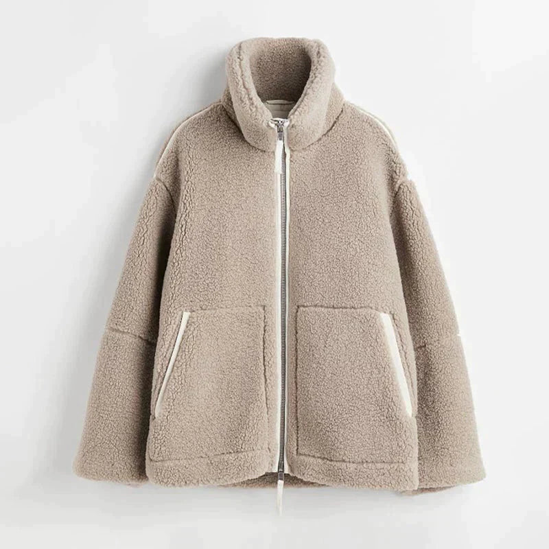 Cozy jacket with high collar and pockets