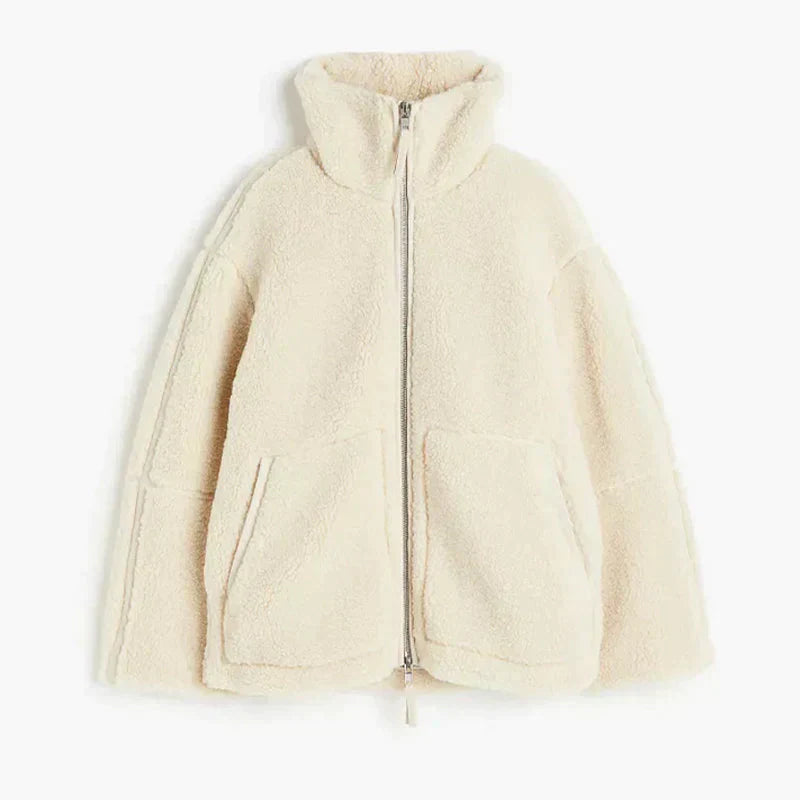 Cozy jacket with high collar and pockets