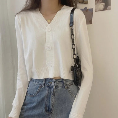 Berta - Women's V-Neck Cropped Cardigan