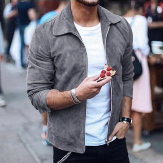 Stylish men's jacket with relaxed collar and zip for everyday use