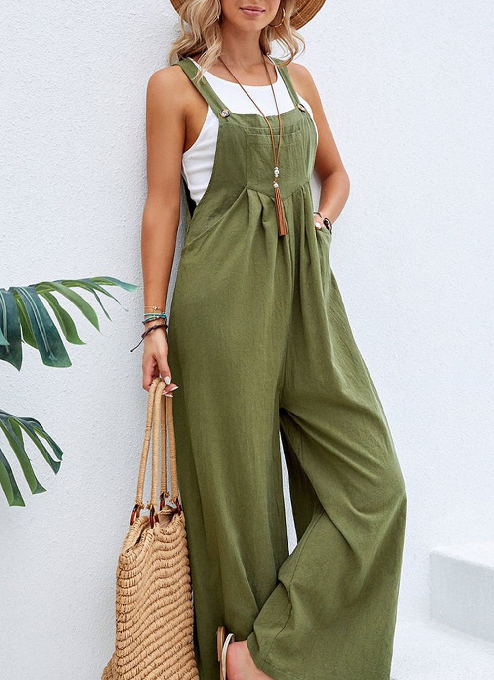 Karolina - Women's Loose Square Neck Solid Button Casual Holiday Jumpsuits