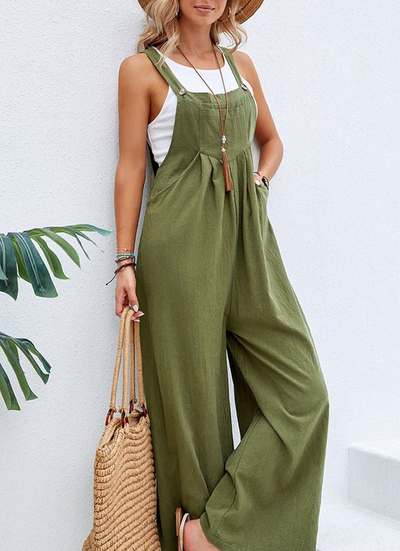 Karolina - Women's Loose Square Neck Solid Button Casual Holiday Jumpsuits