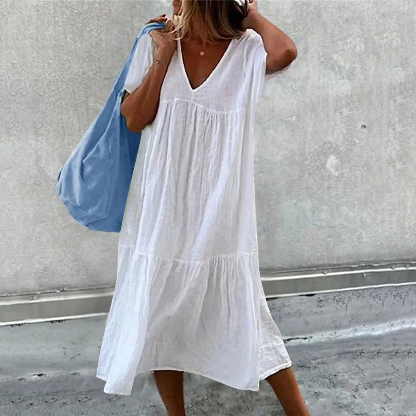 Desiree Women's Casual V-Neck Straight Fit Dress with Plain Pocket