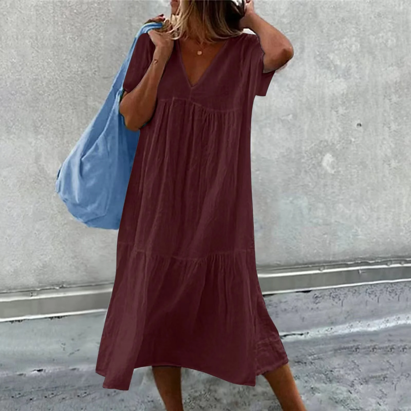 Desiree Women's Casual V-Neck Straight Fit Dress with Plain Pocket