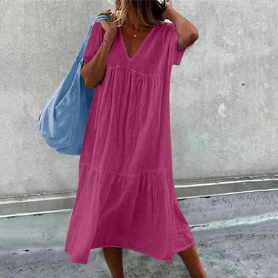 Desiree Women's Casual V-Neck Straight Fit Dress with Plain Pocket