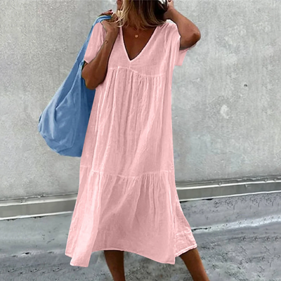 Desiree Women's Casual V-Neck Straight Fit Dress with Plain Pocket