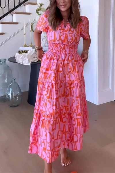 Mia - Abstract print flared dress with gathered waist