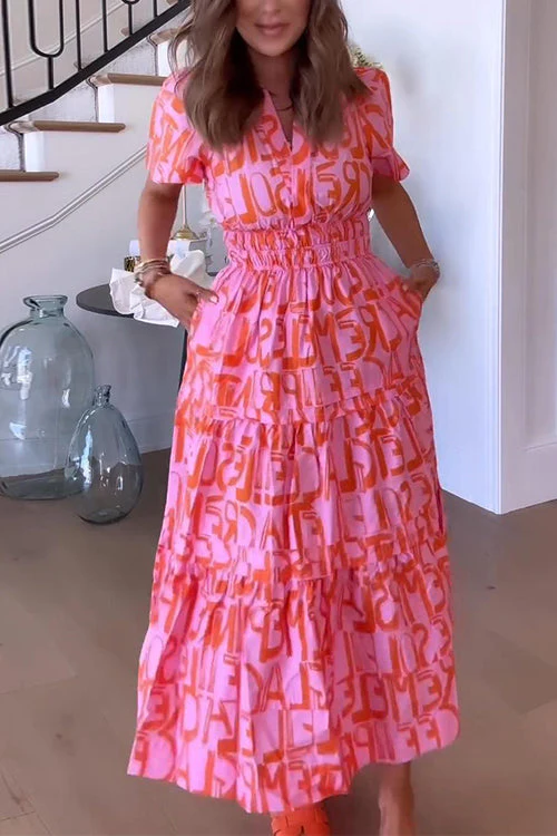Mia - Abstract print flared dress with gathered waist
