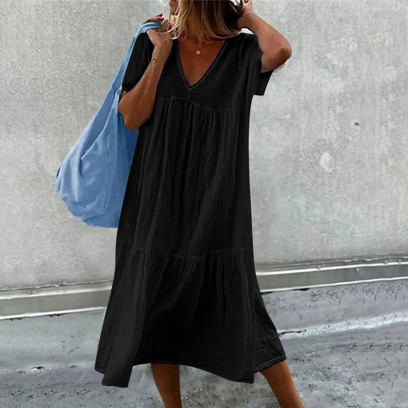 Desiree Women's Casual V-Neck Straight Fit Dress with Plain Pocket