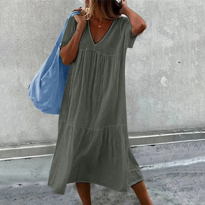Desiree Women's Casual V-Neck Straight Fit Dress with Plain Pocket