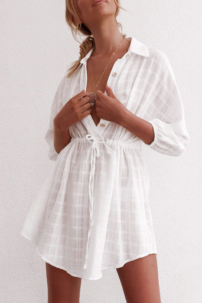Irina - Single Breasted Lapel Train Sexy Hot Holiday Beach Dress