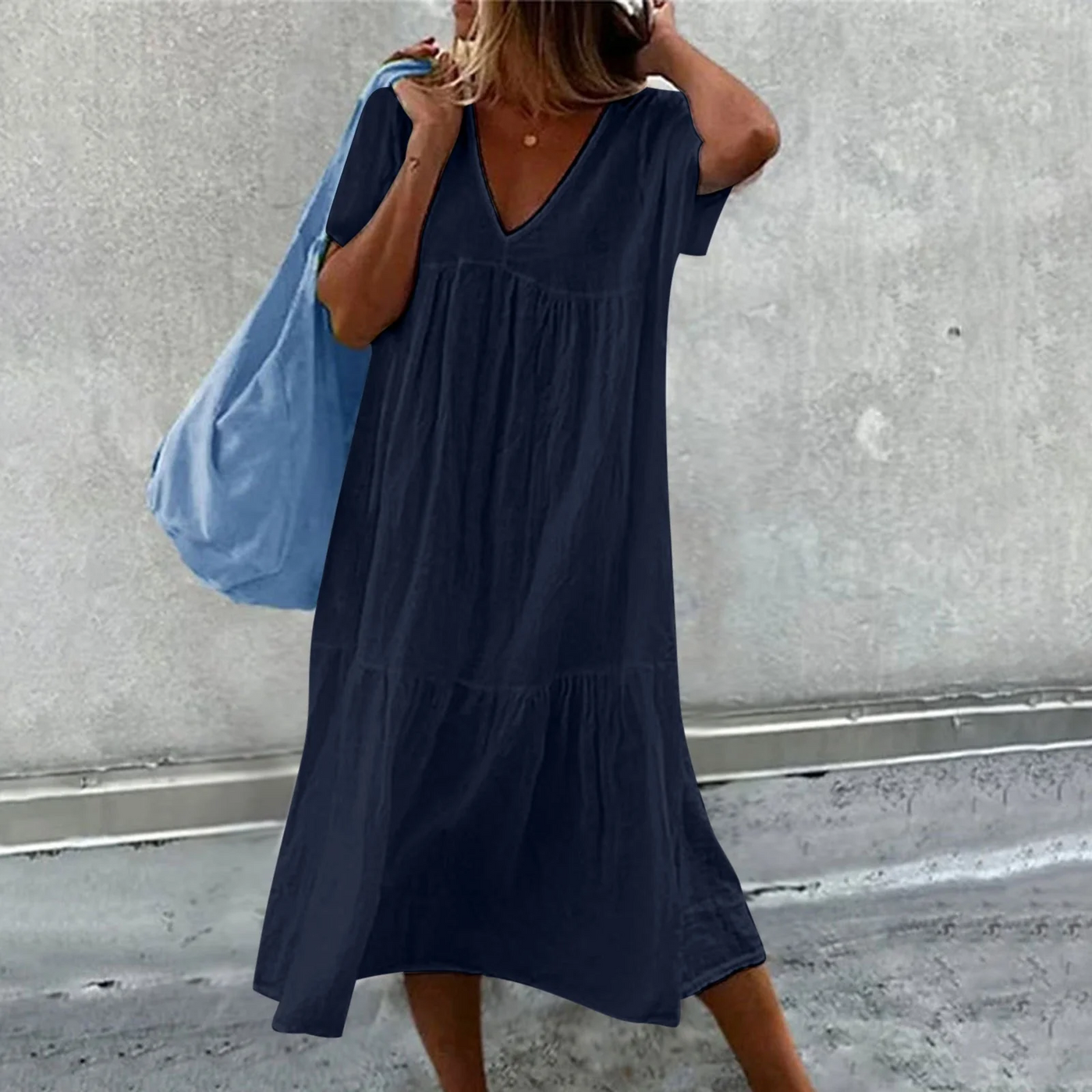 Desiree Women's Casual V-Neck Straight Fit Dress with Plain Pocket