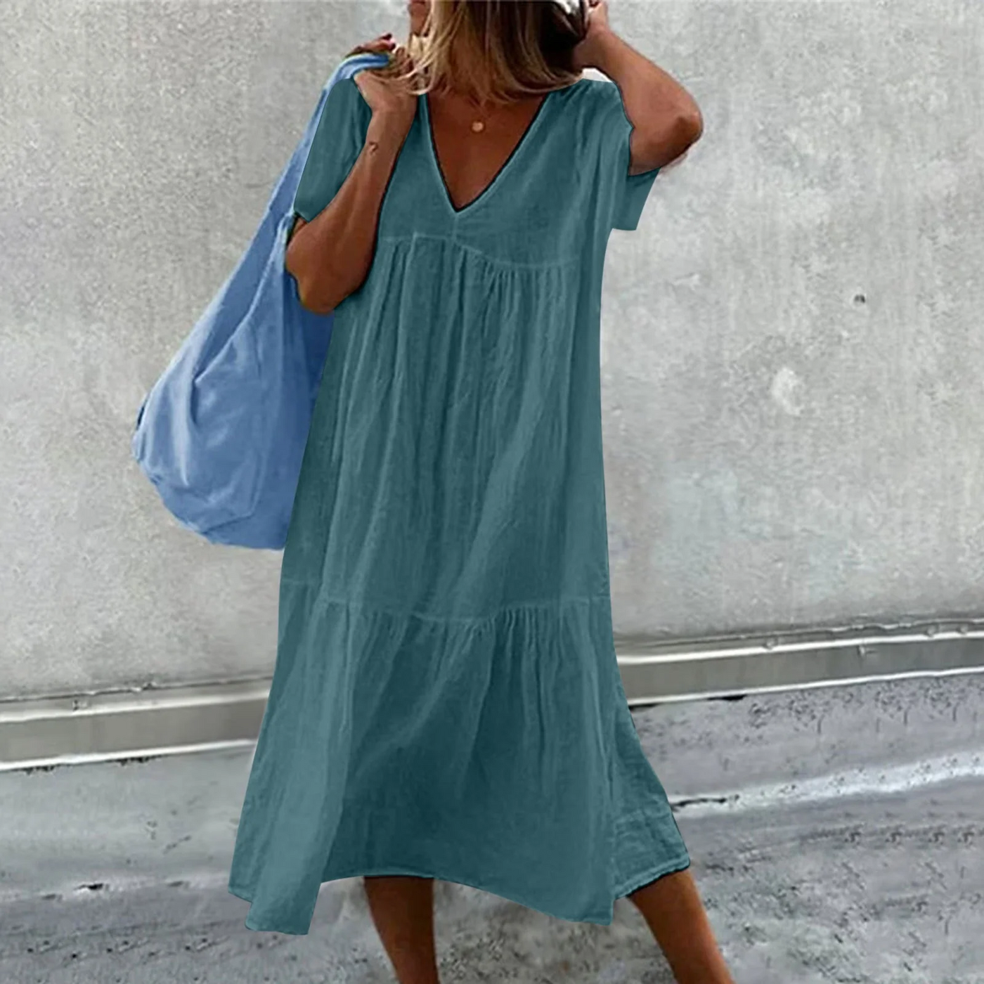 Desiree Women's Casual V-Neck Straight Fit Dress with Plain Pocket