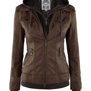 Elegant retro style women's jacket with deep hood and long sleeves for a stylish look