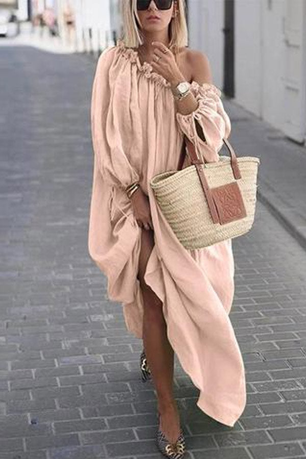 Viktoria - Casual One Shoulder Solid Loose Dress