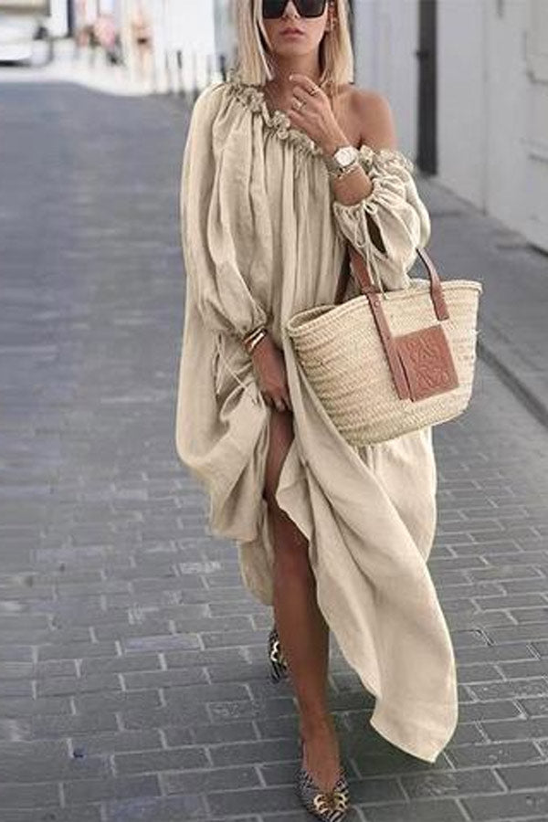 Viktoria - Casual One Shoulder Solid Loose Dress
