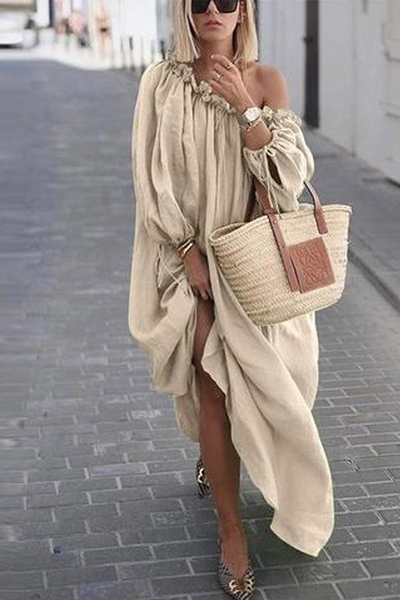 Viktoria - Casual One Shoulder Solid Loose Dress