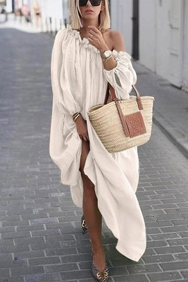 Viktoria - Casual One Shoulder Solid Loose Dress
