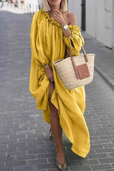 Viktoria - Casual One Shoulder Solid Loose Dress