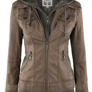 Elegant retro style women's jacket with deep hood and long sleeves for a stylish look