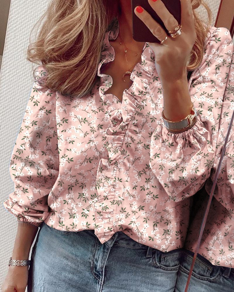 Anna - Women's Long Sleeve Ruffle Blouse