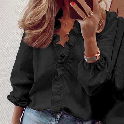 Anna - Women's Long Sleeve Ruffle Blouse