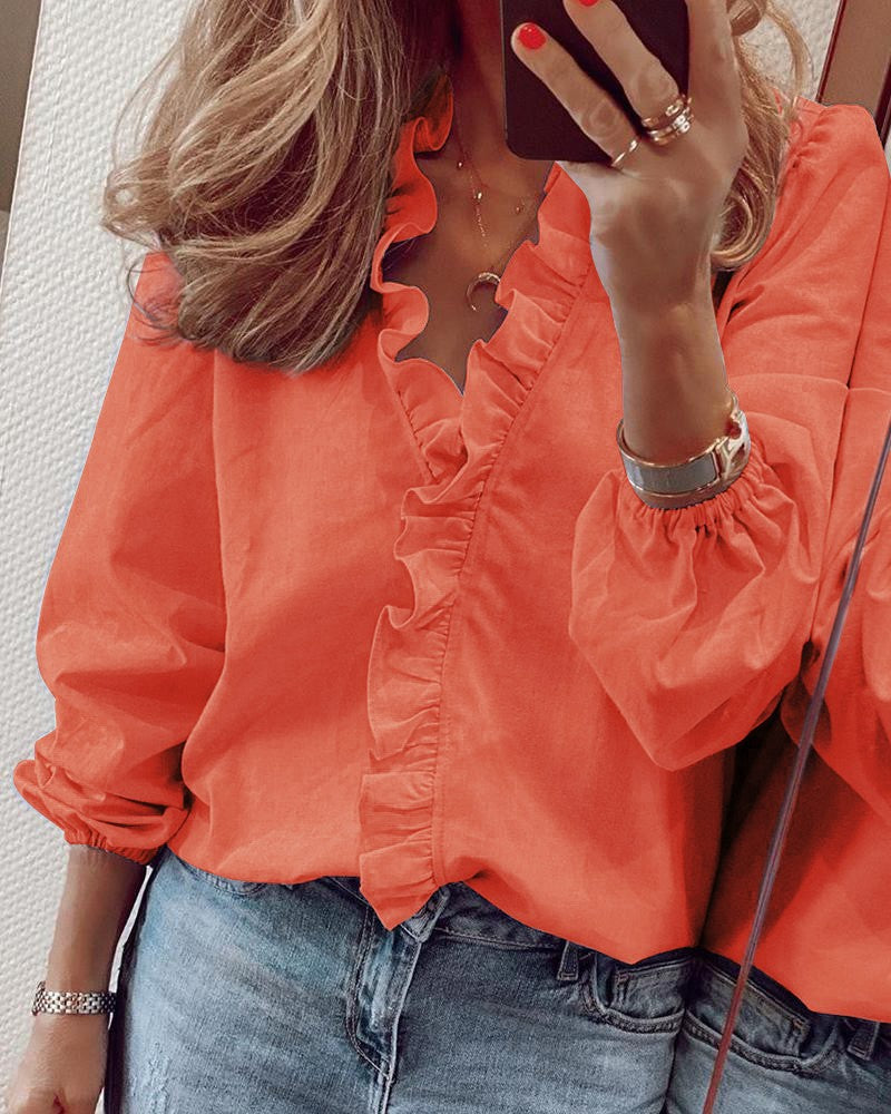 Anna - Women's Long Sleeve Ruffle Blouse