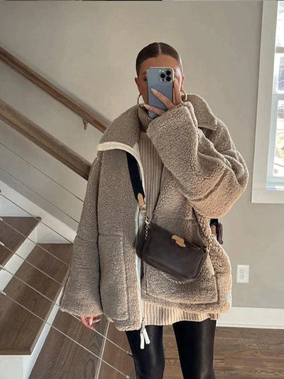 Women's Oversized Zip Up Jacket, Soft, Warm, and Fashionable