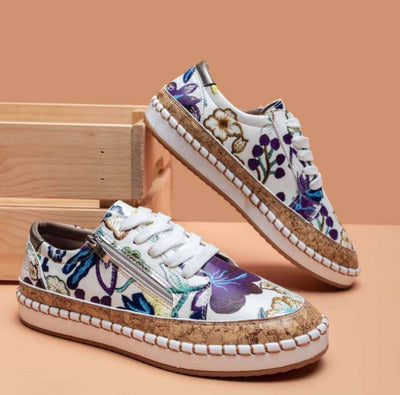 Monaco - Women's Casual Flat Lace-Up Shoes with Color Block Print