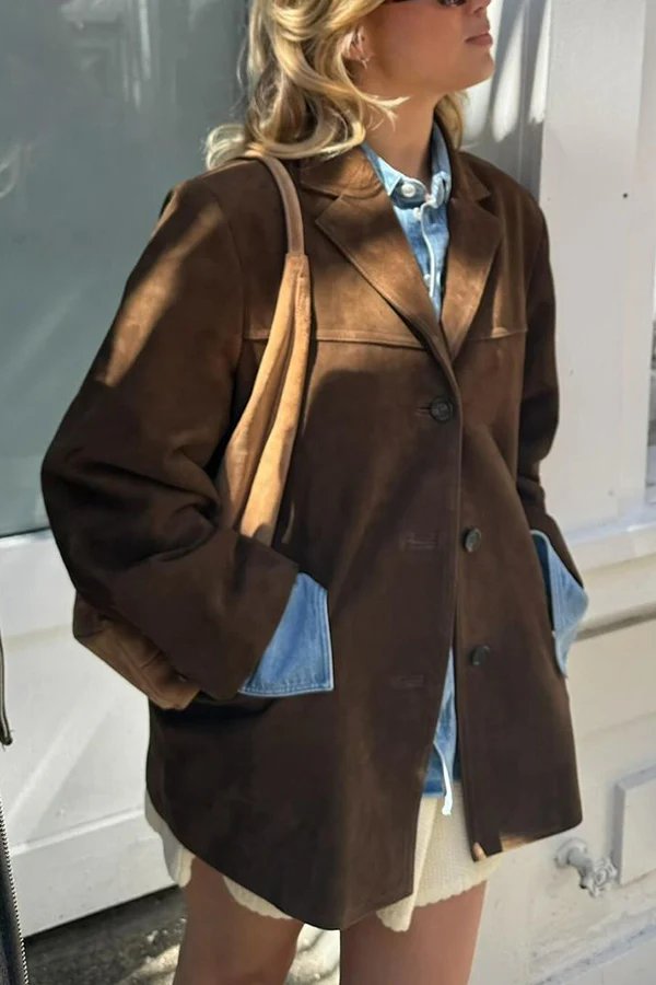 Women's Vintage Lapel Button Down Long Sleeve Loose Fit Jacket