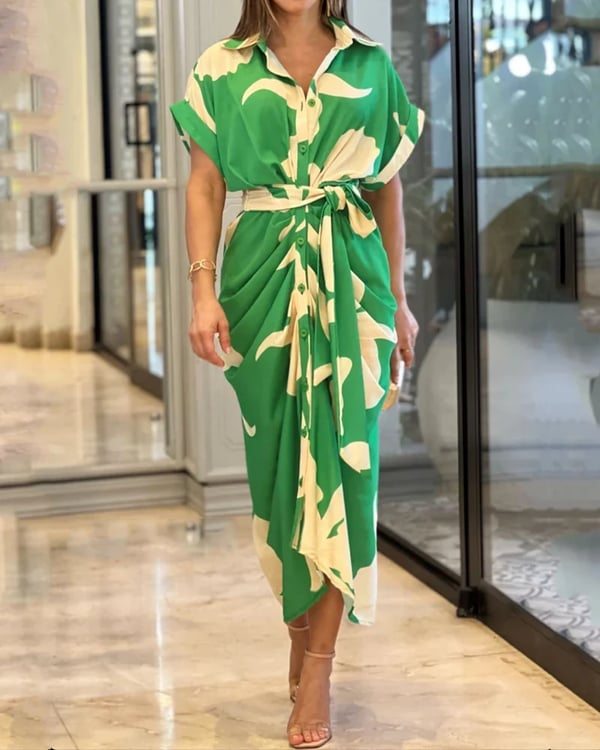 Brenda - Printed dress with buttons and a bow at the waist