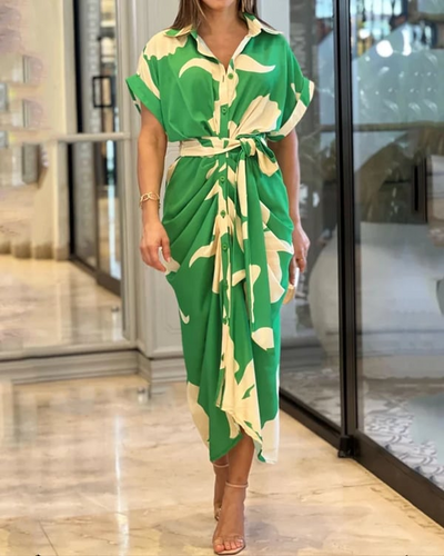 Brenda - Printed dress with buttons and a bow at the waist