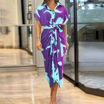 Brenda - Printed dress with buttons and a bow at the waist