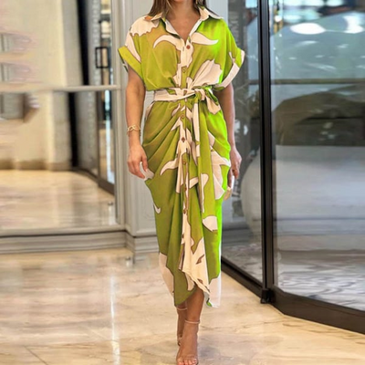 Brenda - Printed dress with buttons and a bow at the waist