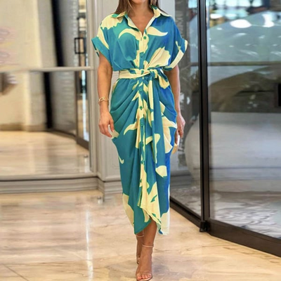 Brenda - Printed dress with buttons and a bow at the waist