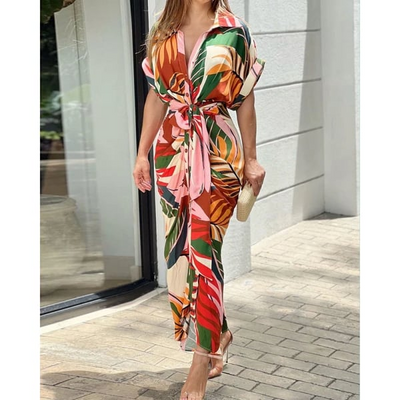 Brenda - Printed dress with buttons and a bow at the waist