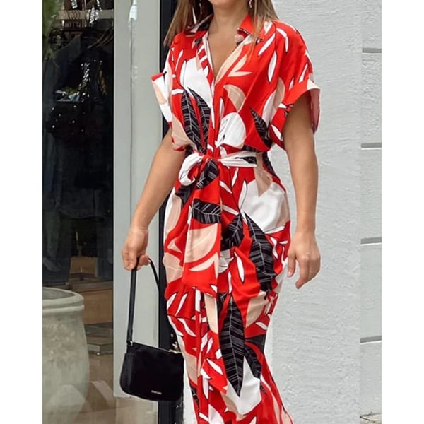 Brenda - Printed dress with buttons and a bow at the waist
