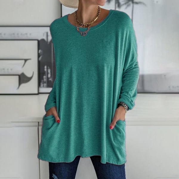Fiona - Long-sleeved round neck T-shirt with pocket, solid color